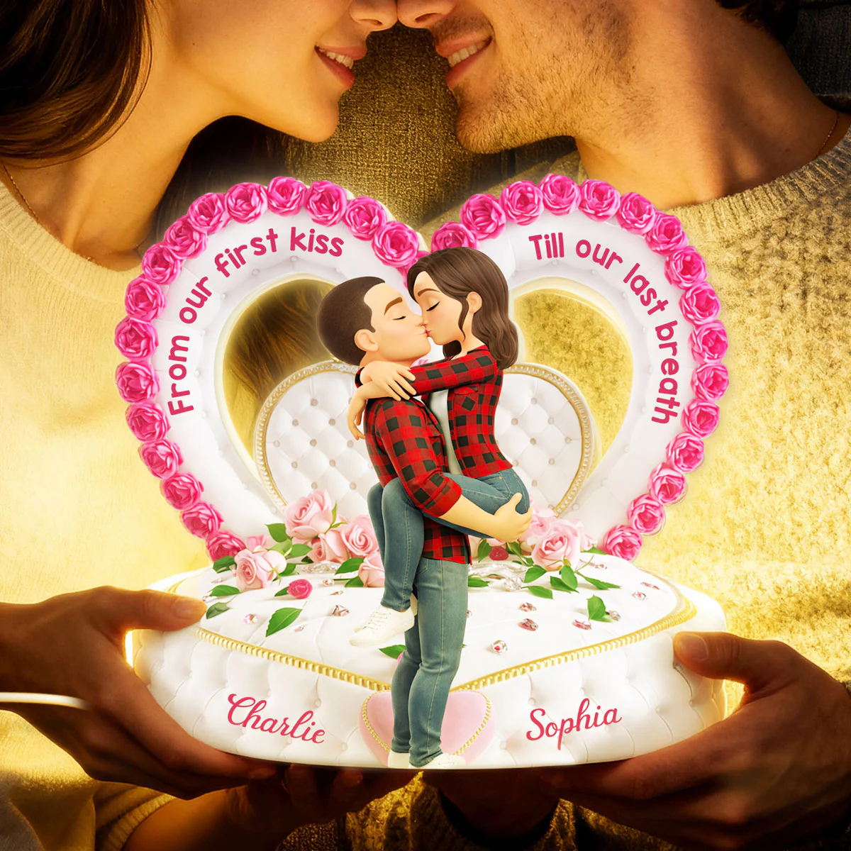 Romantic Heart-Shaped Headboard with Roses - Personalized Light Box - Heartfelt Valentine's Day Gift for Her, for Him - Image 5