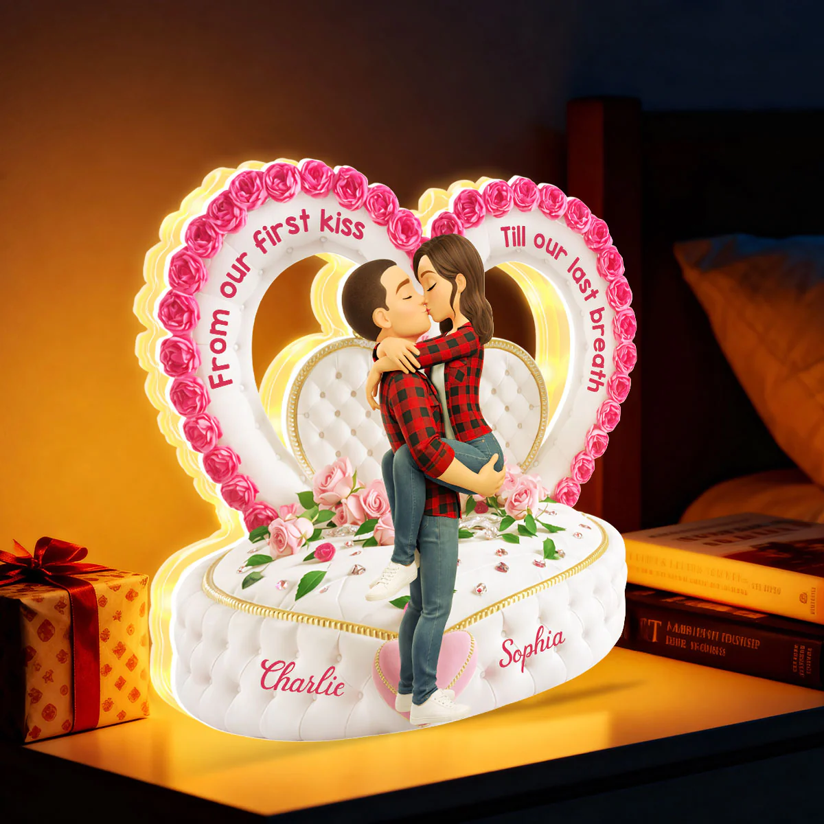 Romantic Heart-Shaped Headboard with Roses - Personalized Light Box - Heartfelt Valentine's Day Gift for Her, for Him - Image 6