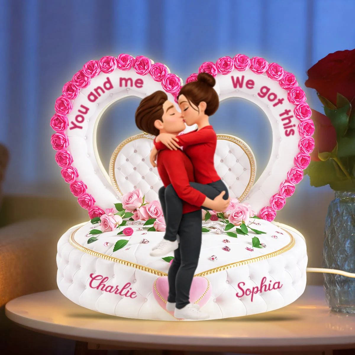 Romantic Heart-Shaped Headboard with Roses - Personalized Light Box - Heartfelt Valentine's Day Gift for Her, for Him - Image 8
