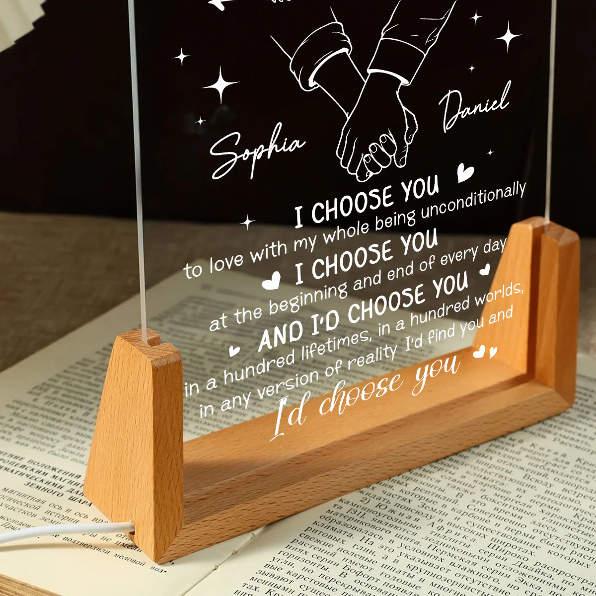 Romantic I Choose You Hand In Hand - Personalized Acrylic LED Night Light - Wedding Anniversary Gift For Couple - Image 5