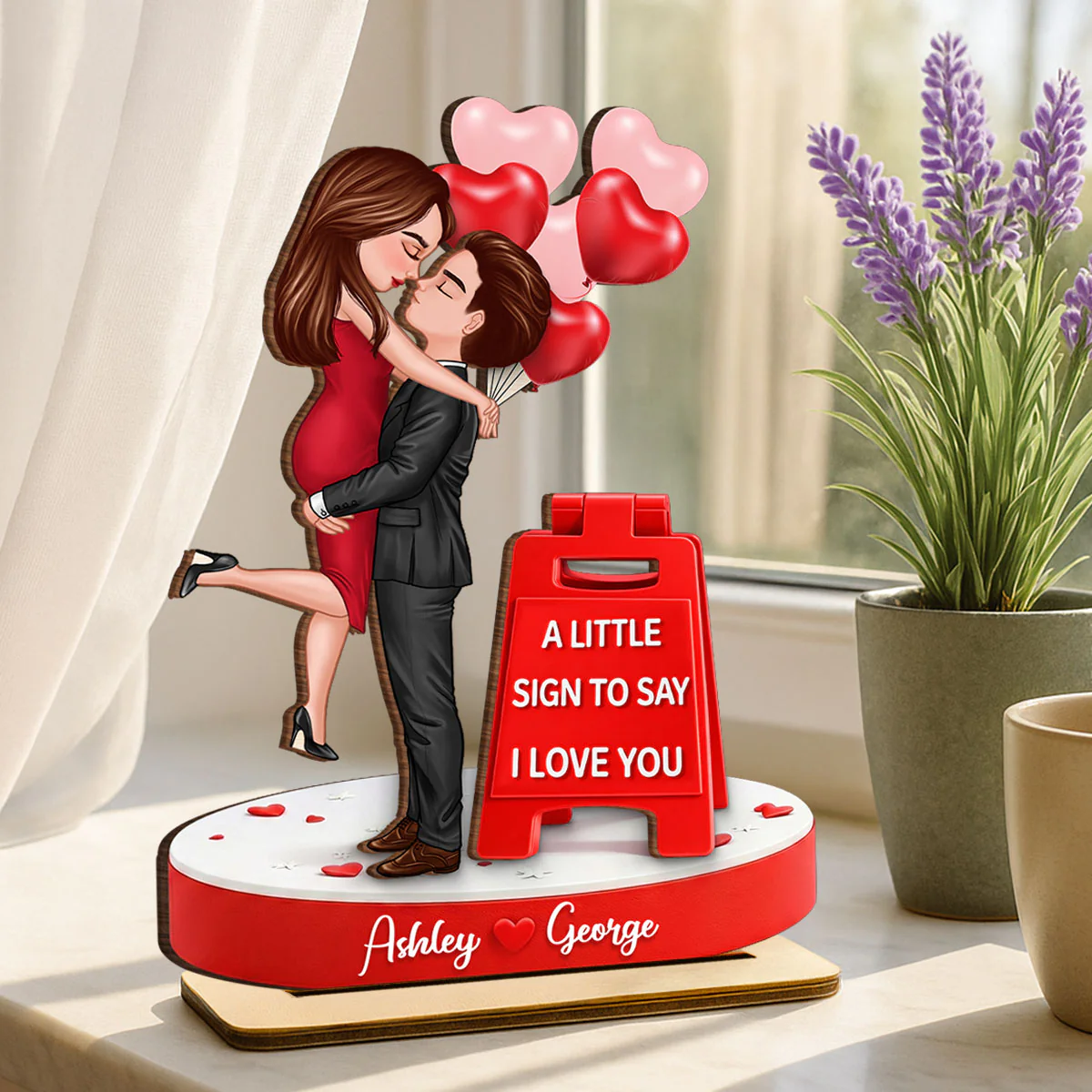 Romantic I Love You Sign - Personalized 2-Layered Wooden Plaque - Gift for Couple, for Her, for Him - Image 3