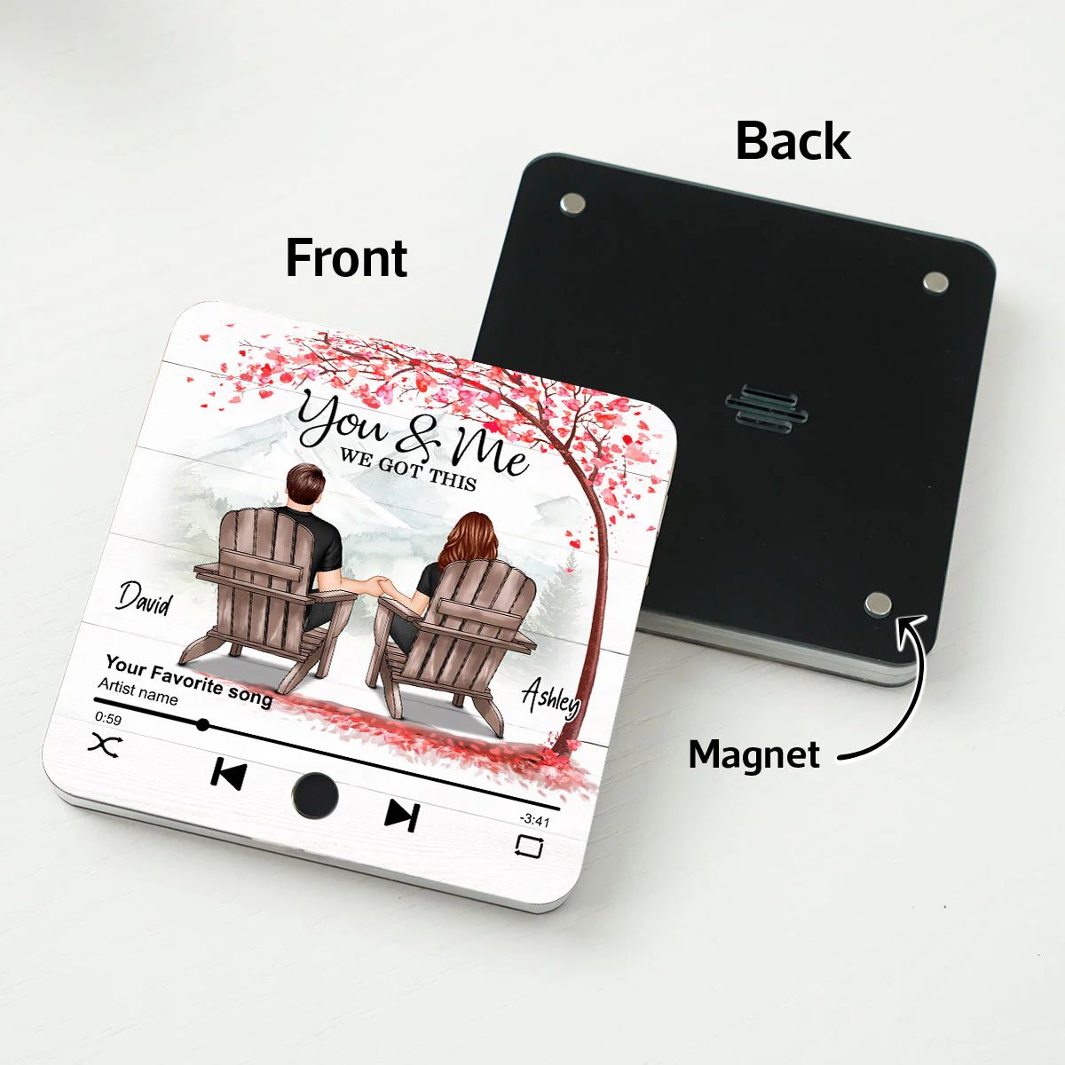 Romantic Mountain Landscape with Blossom Tree Couple Sitting Back View Personalized Music Magnet - Image 6