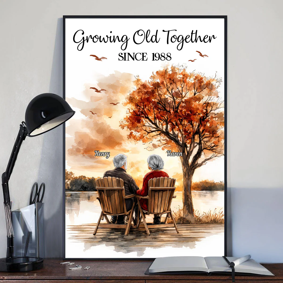 Romantic Old Couple At Park Bench - Personalized Poster - Anniversary, Valentine's Day Gift, Gift For Her, Gift For Him - Image 2