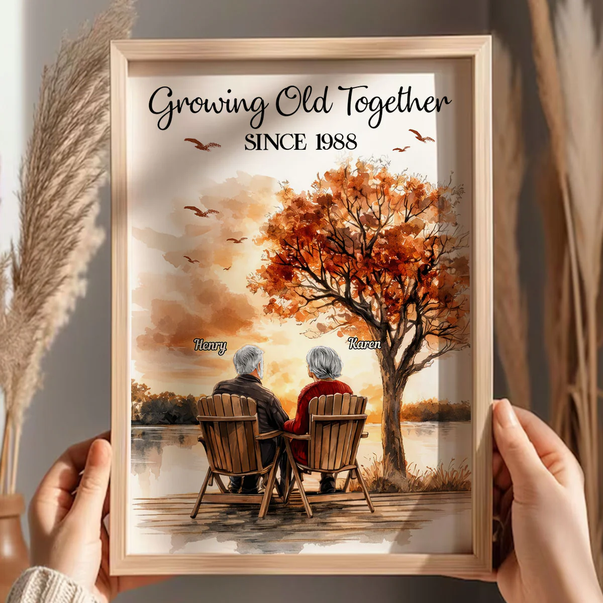 Romantic Old Couple At Park Bench - Personalized Poster - Anniversary, Valentine's Day Gift, Gift For Her, Gift For Him - Image 3