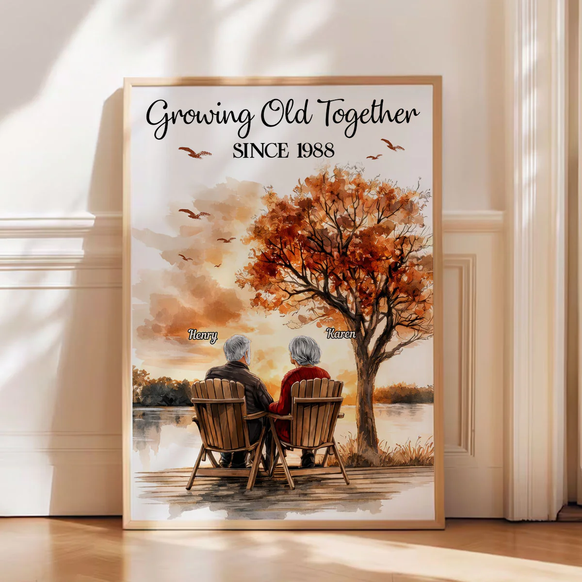 Romantic Old Couple At Park Bench - Personalized Poster - Anniversary, Valentine's Day Gift, Gift For Her, Gift For Him - Image 4