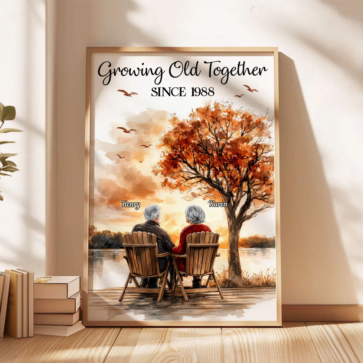Romantic Old Couple At Park Bench - Personalized Poster - Anniversary, Valentine's Day Gift, Gift For Her, Gift For Him - Image 5