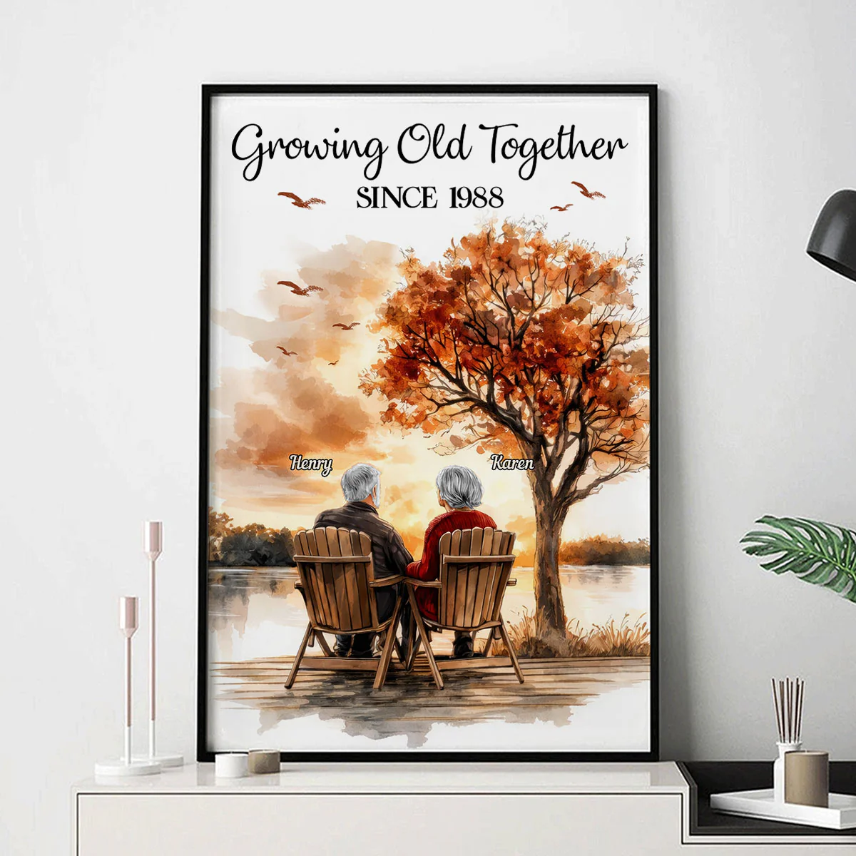 Romantic Old Couple At Park Bench - Personalized Poster - Anniversary, Valentine's Day Gift, Gift For Her, Gift For Him - Image 6