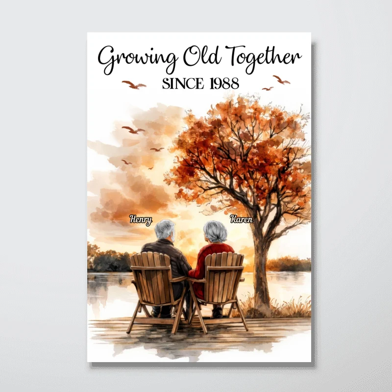 Romantic Old Couple At Park Bench - Personalized Poster - Anniversary, Valentine's Day Gift, Gift For Her, Gift For Him - Image 9