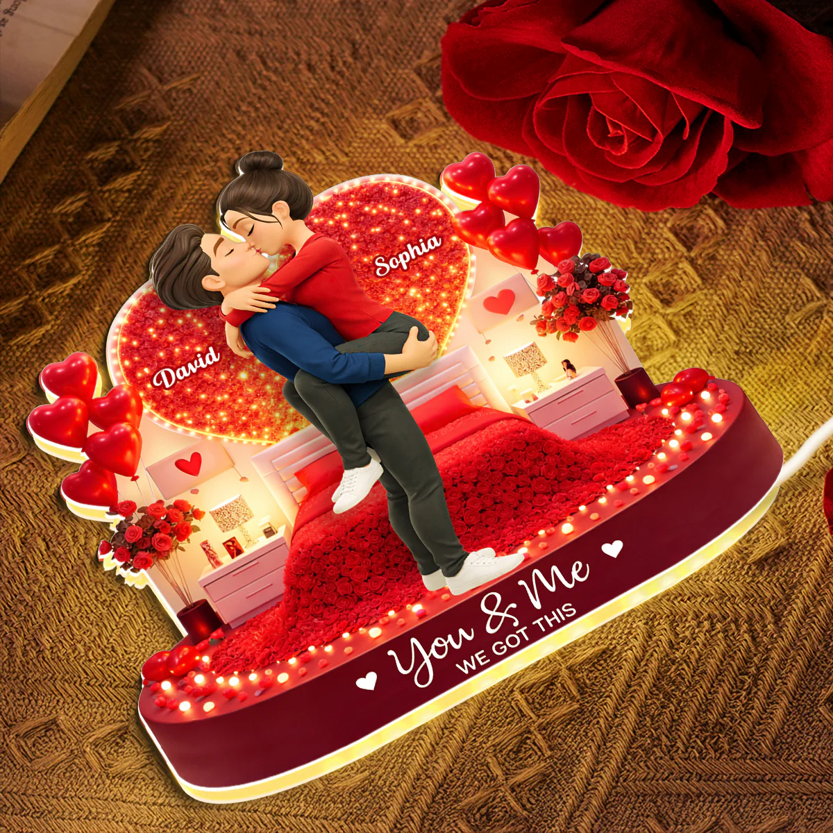 Romantic Room Couple Kissing - Personalized Light Box - Heartfelt Gift for Her, for Him - Image 3