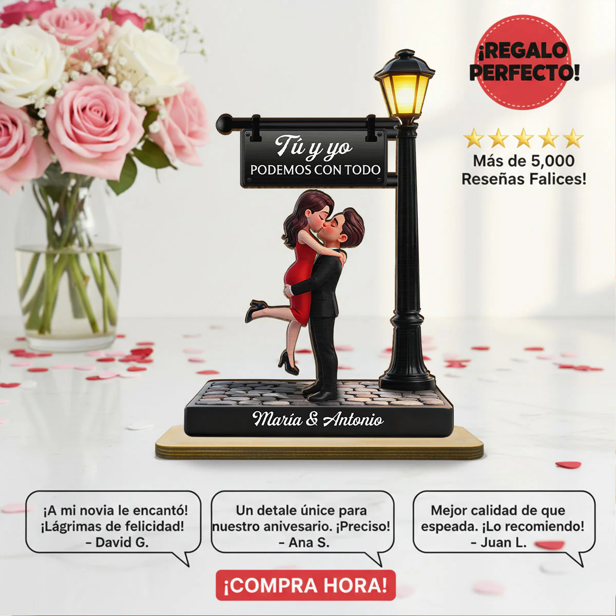 Romantic Spanish Couple Hugging Kissing Under Street Lamp Post - Personalized 2-Layered Wooden Plaque - Heartfelt Gift For Couple - Image 14