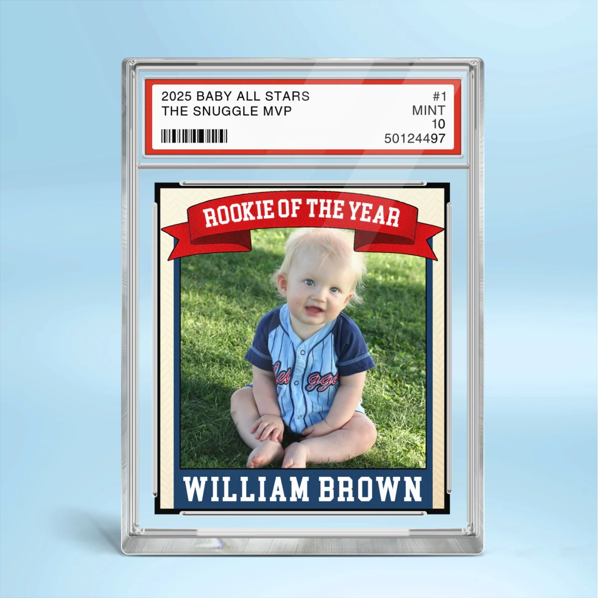 Rookie Baseball Kid All Star, Little Slugger, 1st Birthday Trading Card Style Personalized Acrylic Block Plaque - Image 8