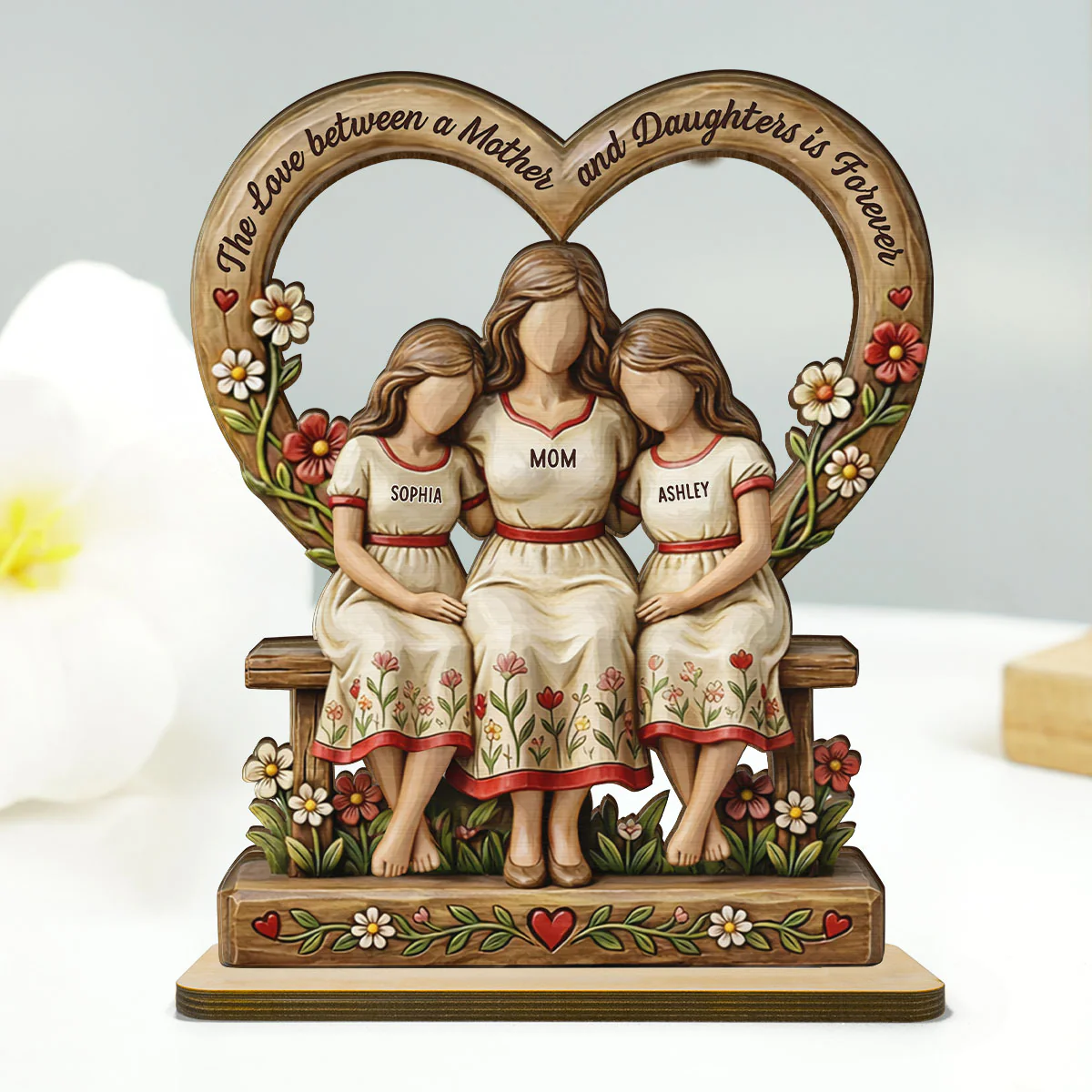 Rooted in Love Mother Daughters - Personalized 2-Layered Wooden Plaque - Gift For Mom