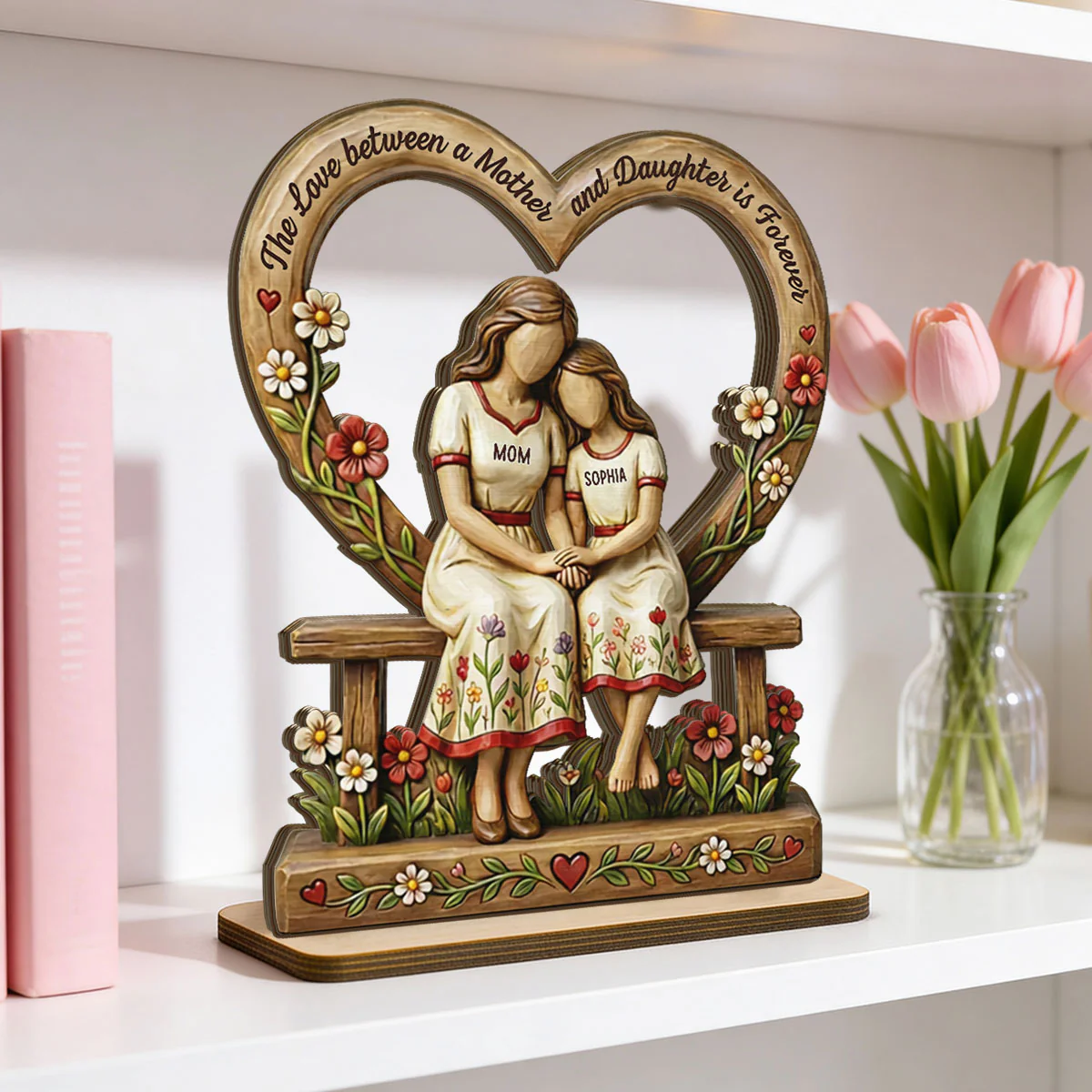 Rooted in Love Mother Daughters - Personalized 2-Layered Wooden Plaque - Gift For Mom - Image 2