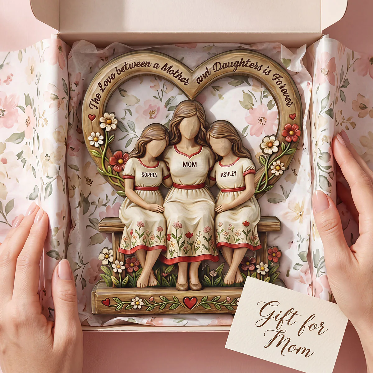 Rooted in Love Mother Daughters - Personalized 2-Layered Wooden Plaque - Gift For Mom - Image 3