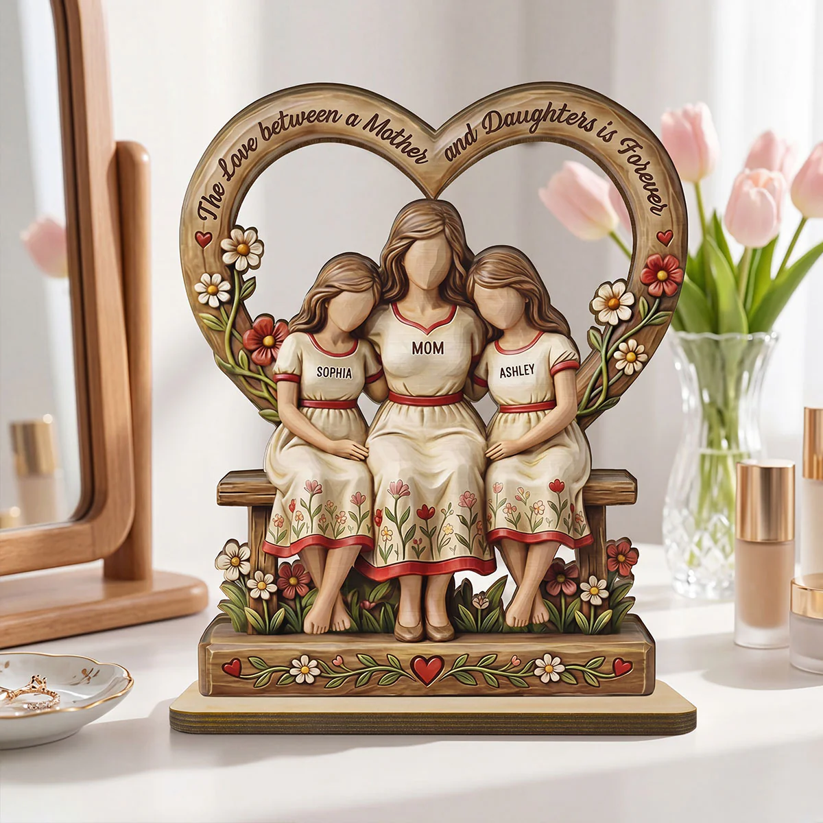 Rooted in Love Mother Daughters - Personalized 2-Layered Wooden Plaque - Gift For Mom - Image 4