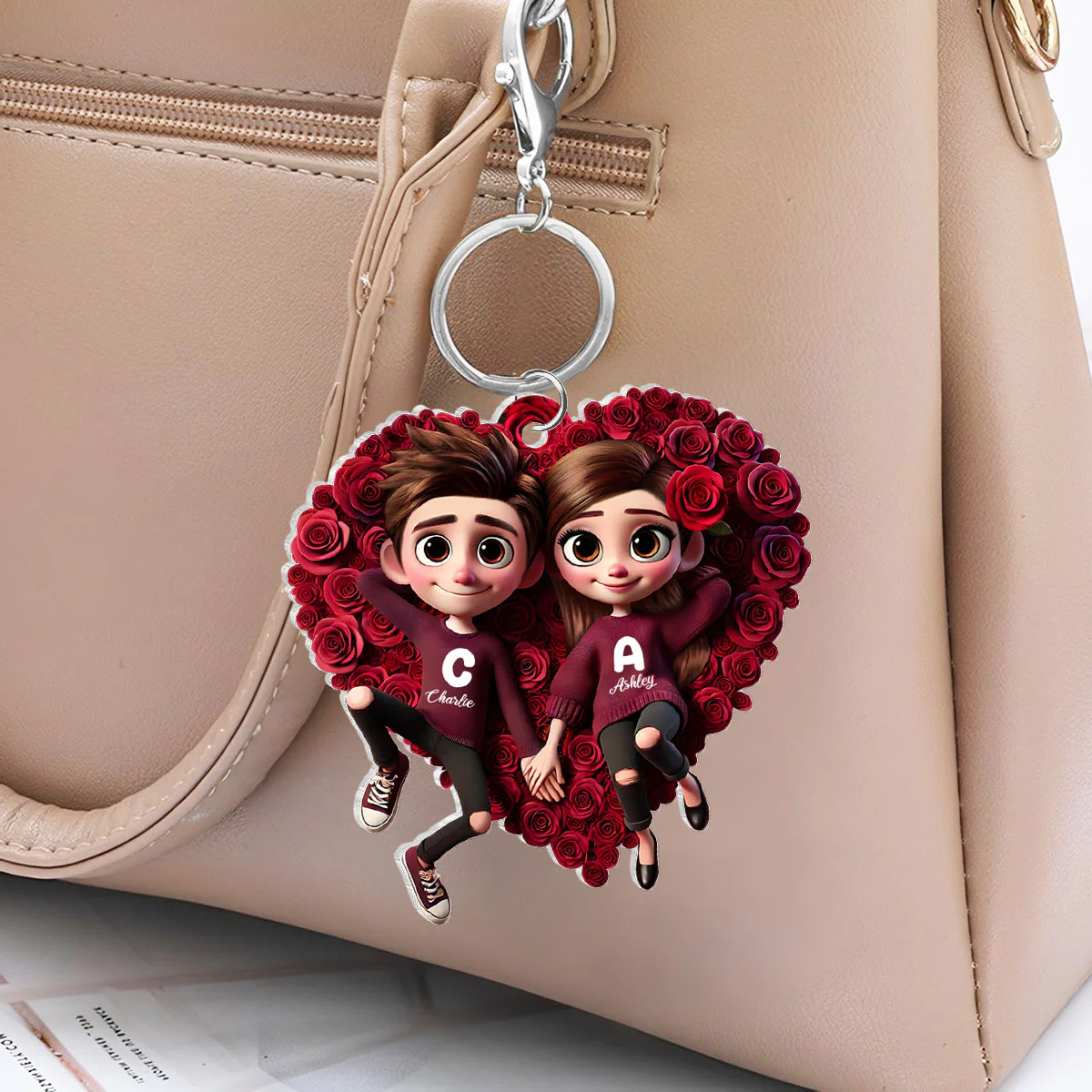 Rose Heart Couple Personalized Acrylic Keychain, Gift for her, Gift for him - Image 7