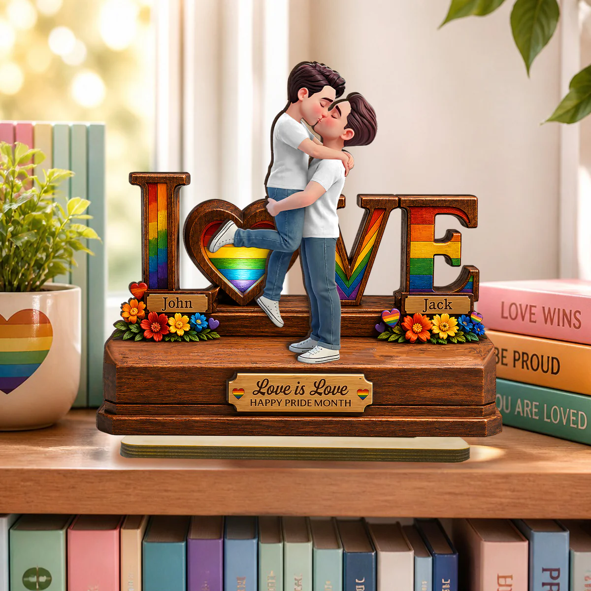 Rose Love LGBT+ Couple - Personalized 2-Layered Wooden Plaque - Gift For Couple, Happy Pride Month - Image 3