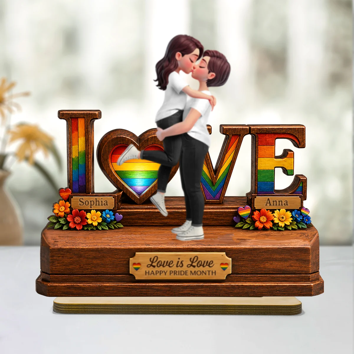 Rose Love LGBT+ Couple - Personalized 2-Layered Wooden Plaque - Gift For Couple, Happy Pride Month - Image 8