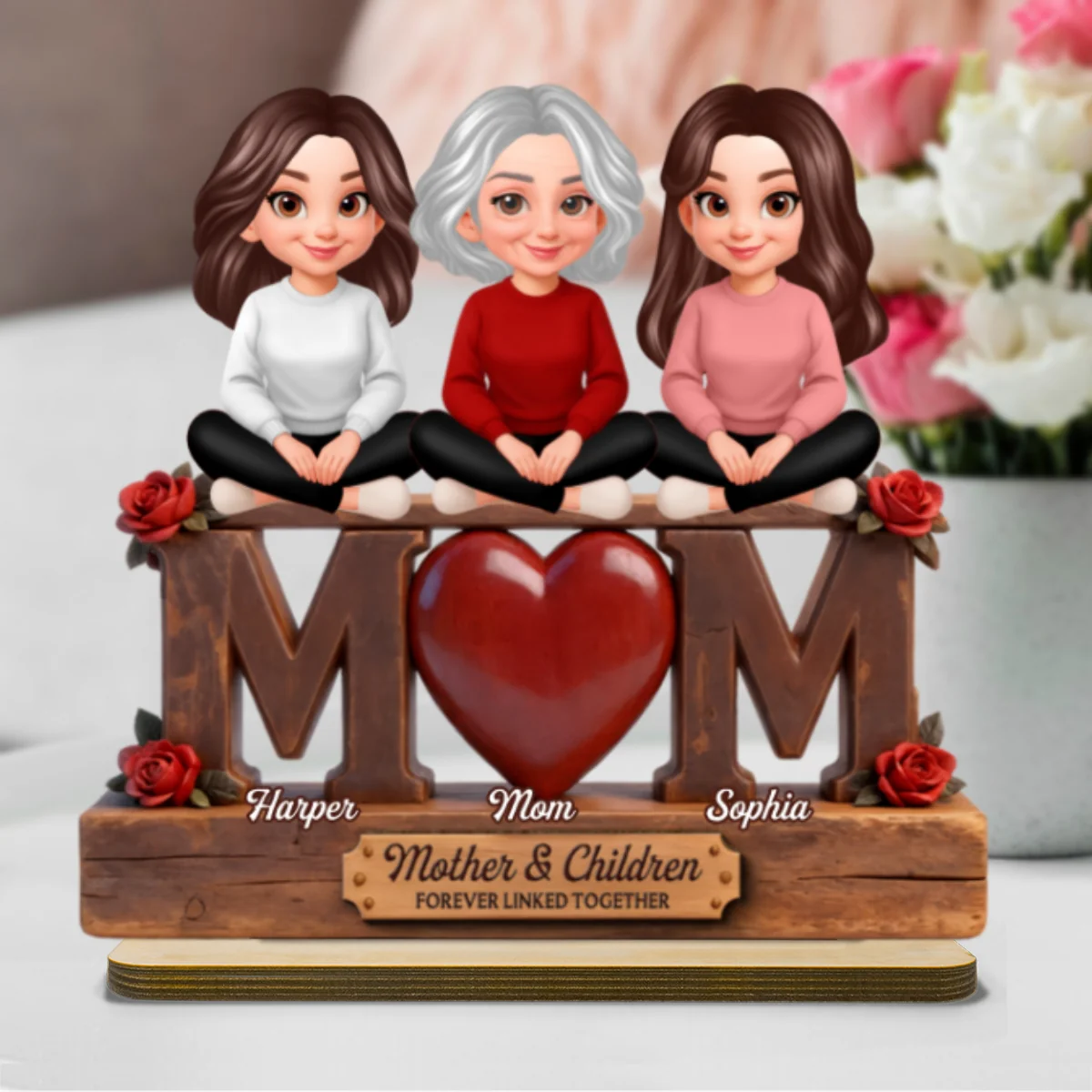 Rose MOM And Daughters Sons - Personalized 2-Layered Wooden Plaque - Heartfelt Mother's Day Gift For Mom - Image 10