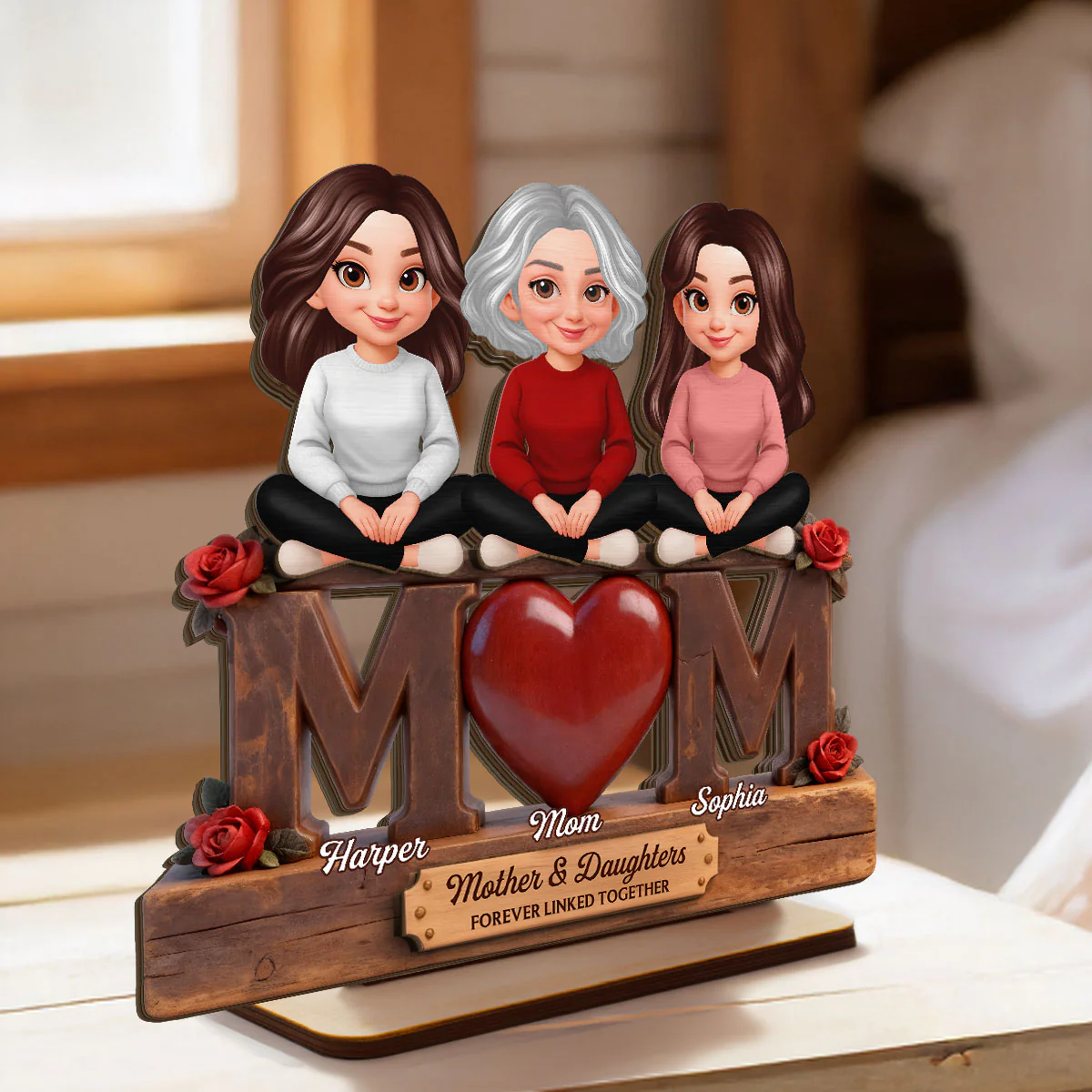 Rose MOM And Daughters Sons - Personalized 2-Layered Wooden Plaque - Heartfelt Mother's Day Gift For Mom - Image 3