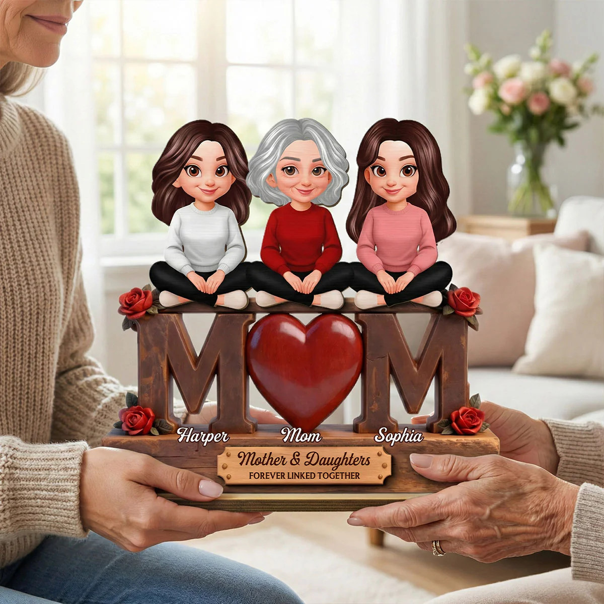Rose MOM And Daughters Sons - Personalized 2-Layered Wooden Plaque - Heartfelt Mother's Day Gift For Mom - Image 4