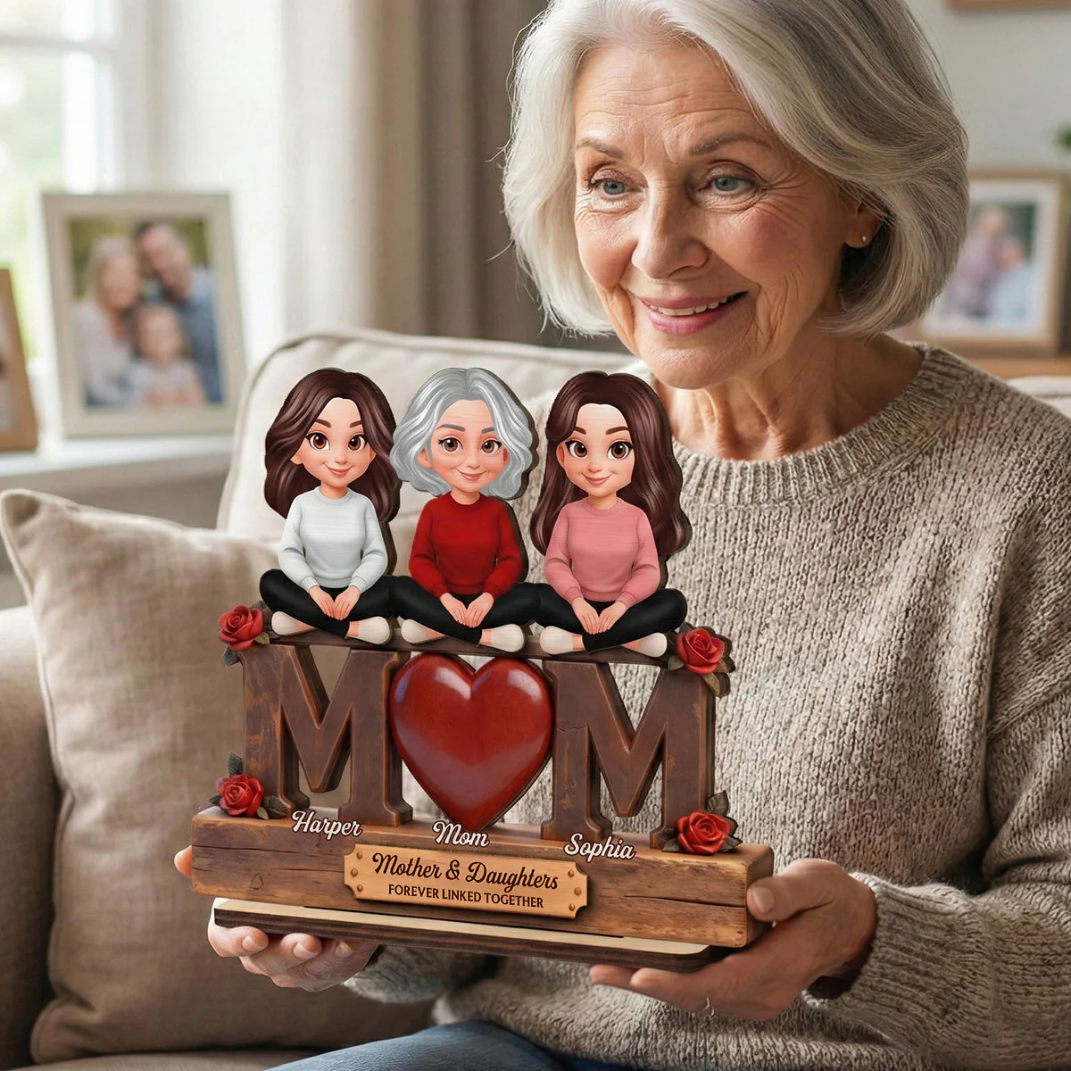 Rose MOM And Daughters Sons - Personalized 2-Layered Wooden Plaque - Heartfelt Mother's Day Gift For Mom - Image 5
