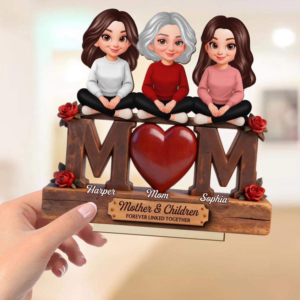 Rose MOM And Daughters Sons - Personalized 2-Layered Wooden Plaque - Heartfelt Mother's Day Gift For Mom - Image 6