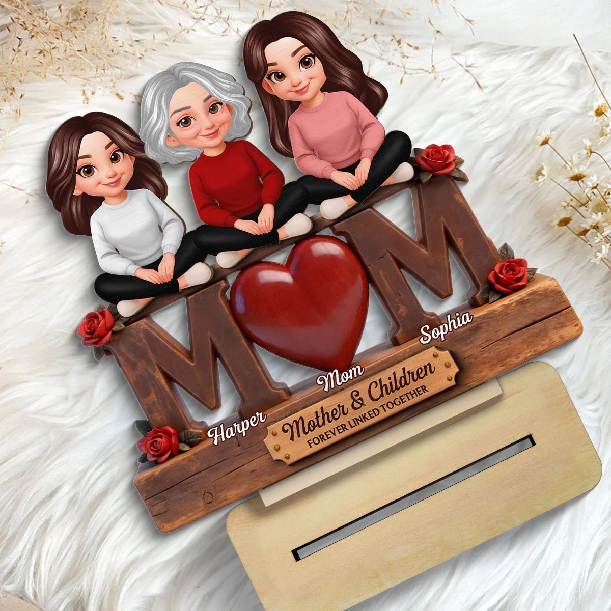 Rose MOM And Daughters Sons - Personalized 2-Layered Wooden Plaque - Heartfelt Mother's Day Gift For Mom - Image 7