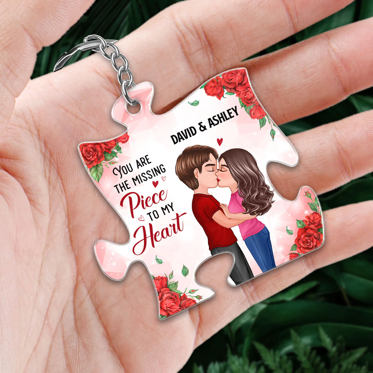 Rose Pattern Doll Couple Kissing Favorite Song Scannable QR Code Personalized Acrylic Keychain - Image 2