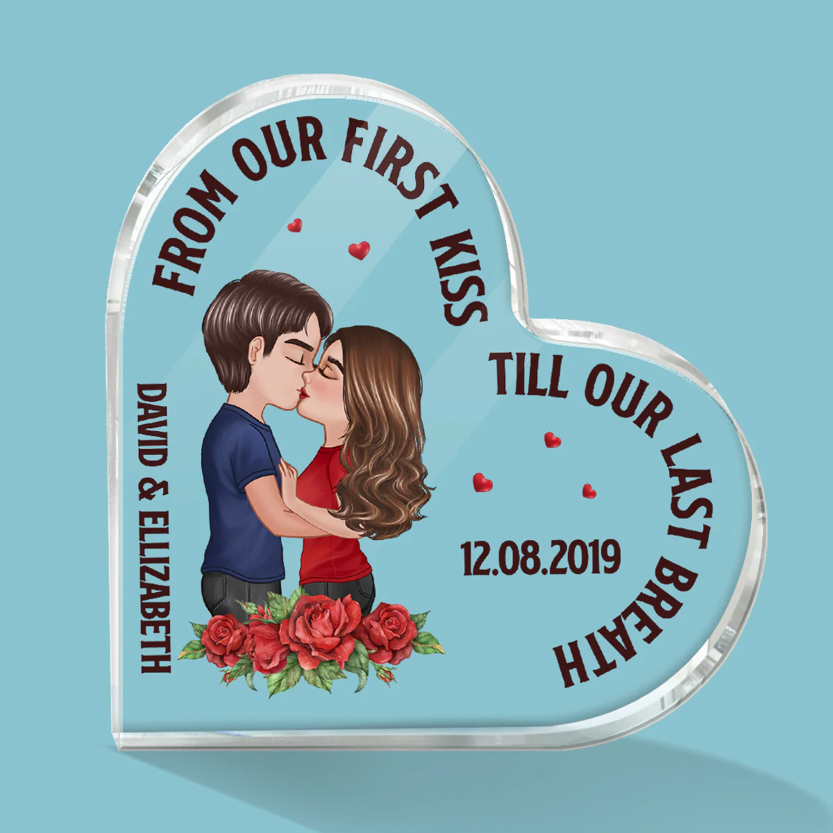 Rose Pattern From Our First Kiss Till Our Last Breath Doll Couple Kissing Gift For Him For Her Personalized Heart Acrylic Plaque - Image 2
