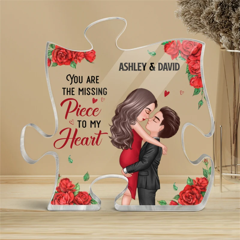Rose Pattern You Are My Missing Piece Doll Couple Hugging Kissing Gift For Him For Her Personalized Puzzle Acrylic Plaque - Image 4
