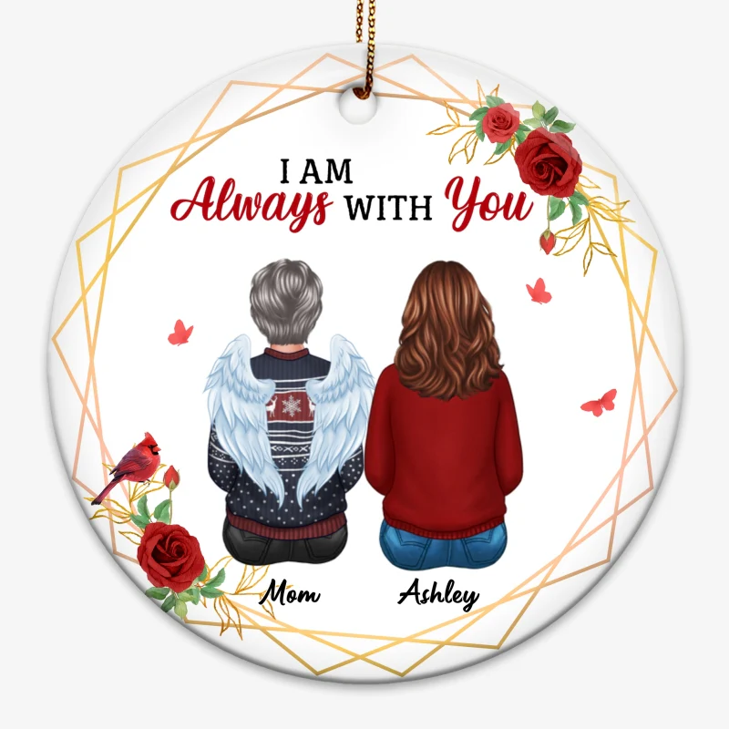 Rose Wreath Cardinal Memorial Family Personalized Circle Ornament - Image 3