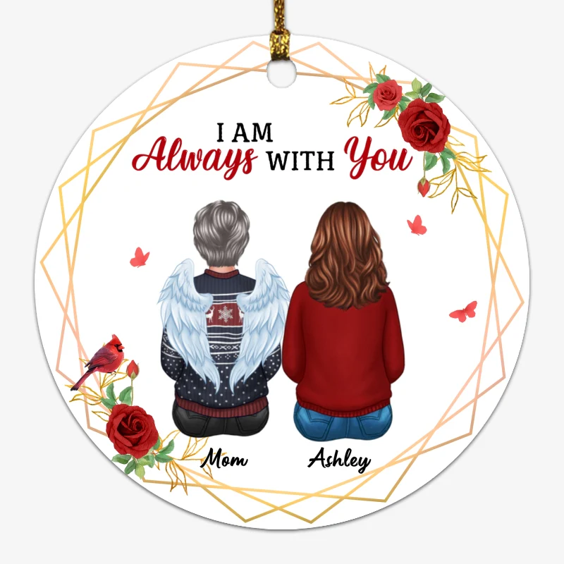 Rose Wreath Cardinal Memorial Family Personalized Circle Ornament - Image 4