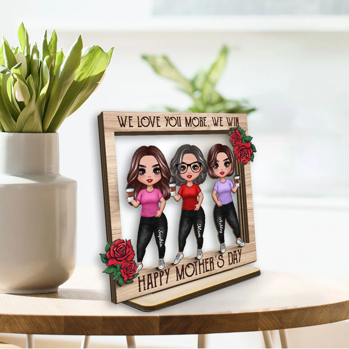 Roses Frame Mom And Daughter Personalized 2-Layer Standing Wooden Plaque - Image 3