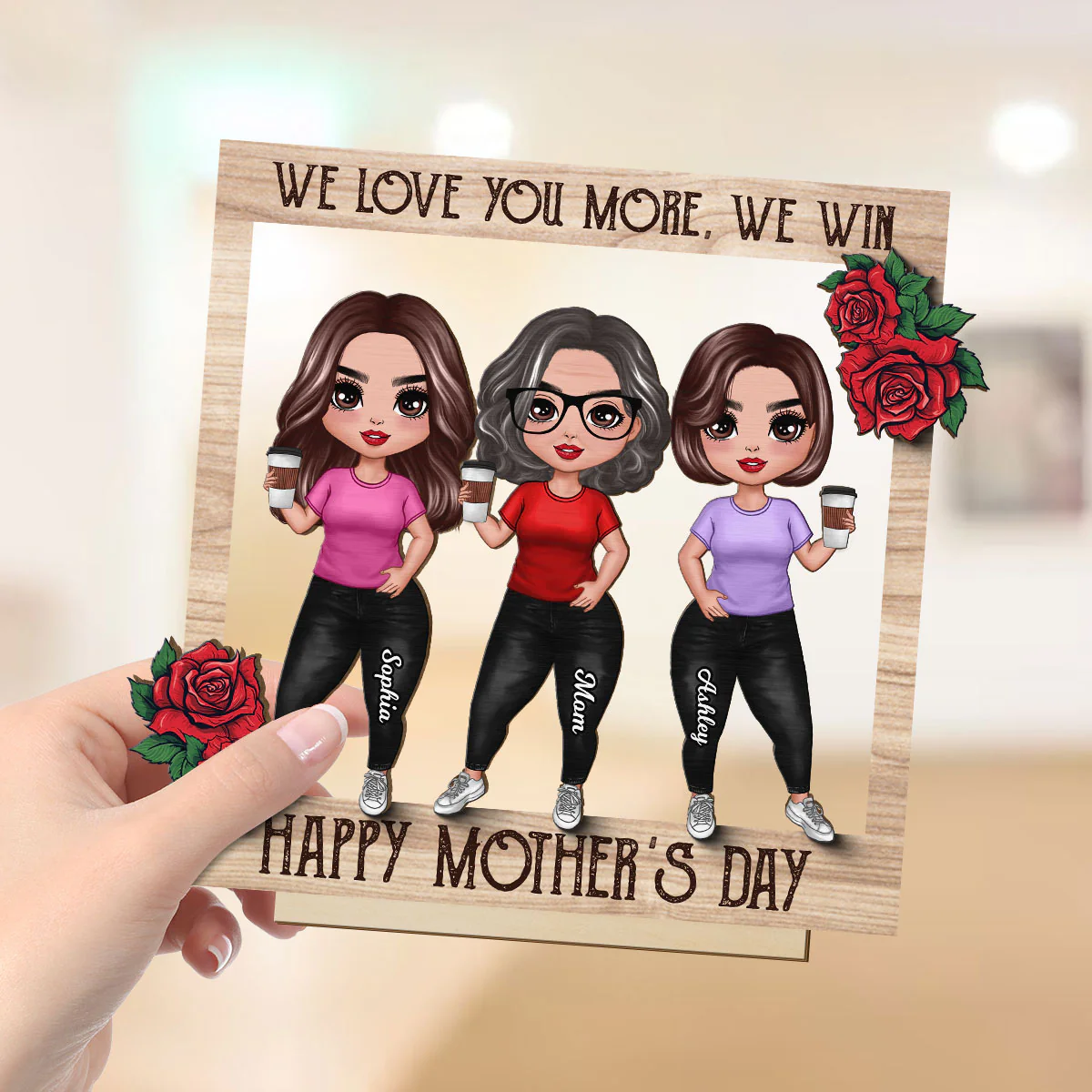Roses Frame Mom And Daughter Personalized 2-Layer Standing Wooden Plaque - Image 4