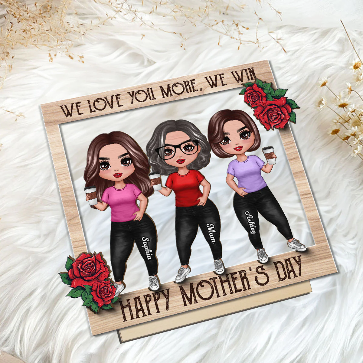 Roses Frame Mom And Daughter Personalized 2-Layer Standing Wooden Plaque - Image 5