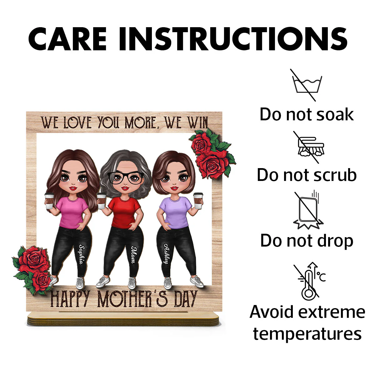 Roses Frame Mom And Daughter Personalized 2-Layer Standing Wooden Plaque - Image 7