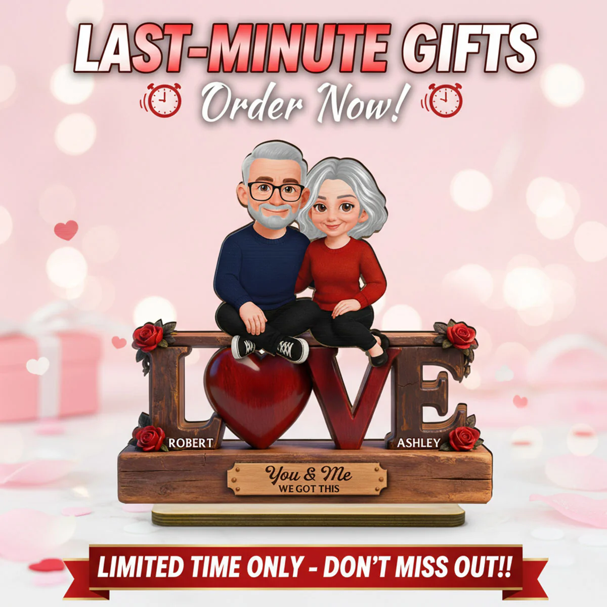 Roses LOVE Couple Sitting Embracing - Personalized 2-Layered Wooden Plaque - Valentine's Day Gift For Couple, For Him, For Her - Image 17