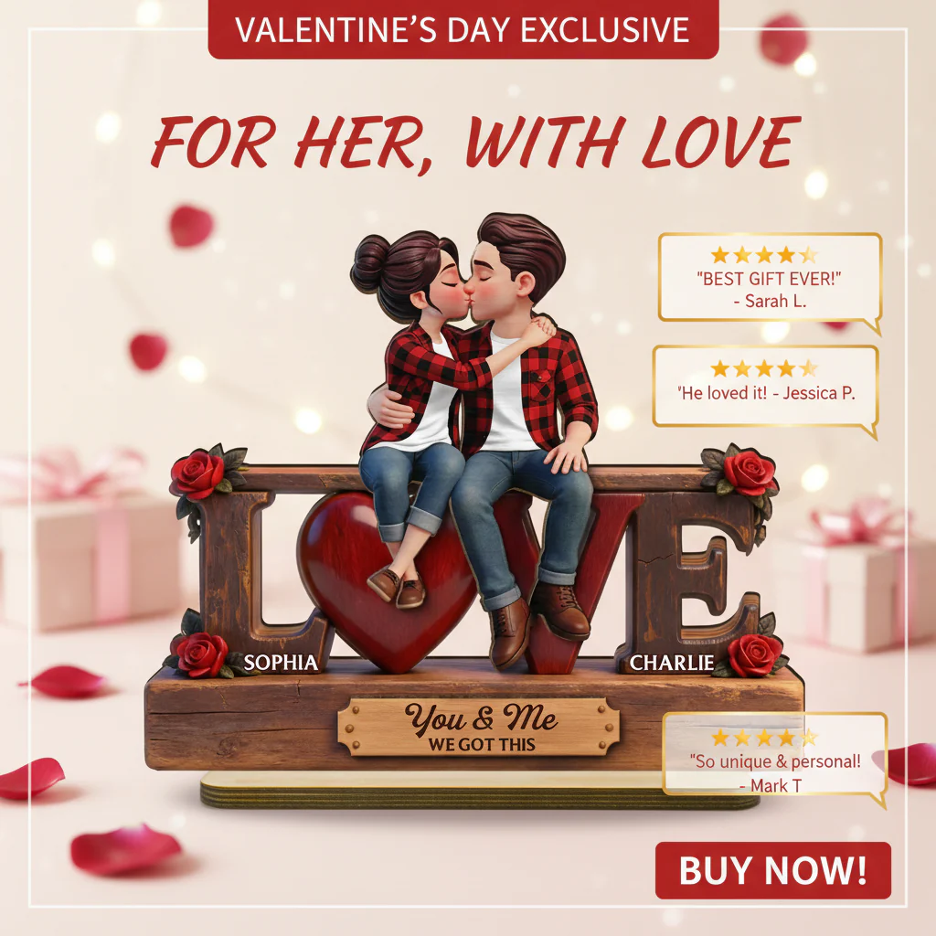Eternal Rose LOVE Couple Forever Together - Personalized 2-Layered Wooden Plaque - Heartfelt Gift For Couple, For Him, For Her - Image 11