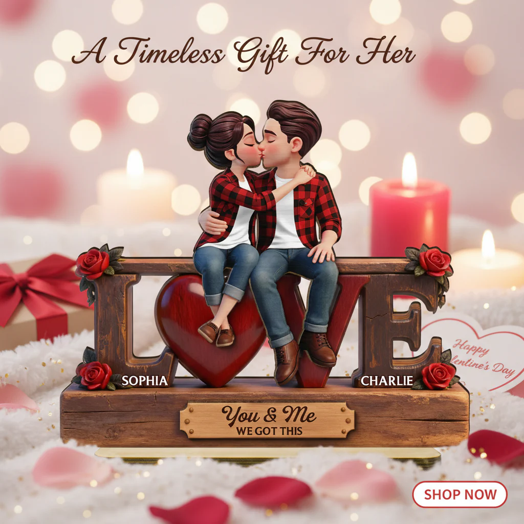 Eternal Rose LOVE Couple Forever Together - Personalized 2-Layered Wooden Plaque - Heartfelt Gift For Couple, For Him, For Her - Image 14