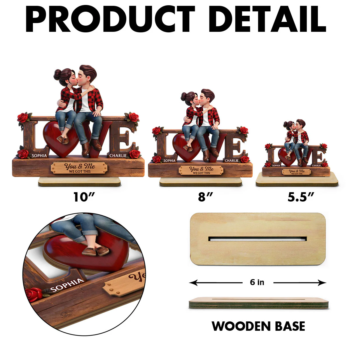 Eternal Rose LOVE Couple Forever Together - Personalized 2-Layered Wooden Plaque - Heartfelt Gift For Couple, For Him, For Her - Image 16