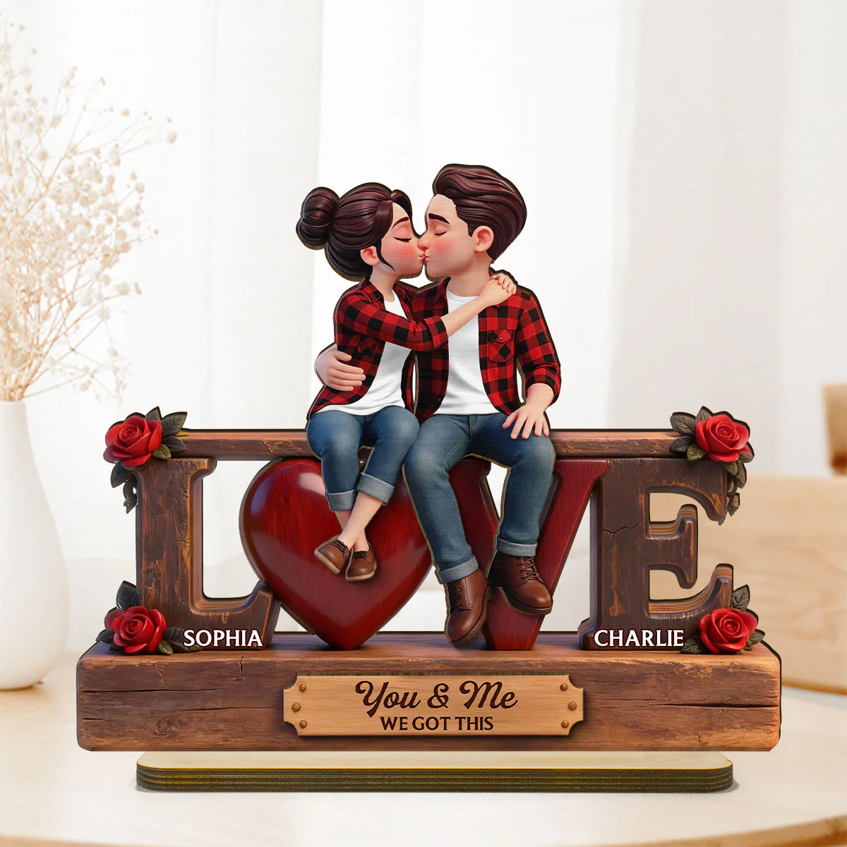 Eternal Rose LOVE Couple Forever Together - Personalized 2-Layered Wooden Plaque - Heartfelt Gift For Couple, For Him, For Her - Image 17
