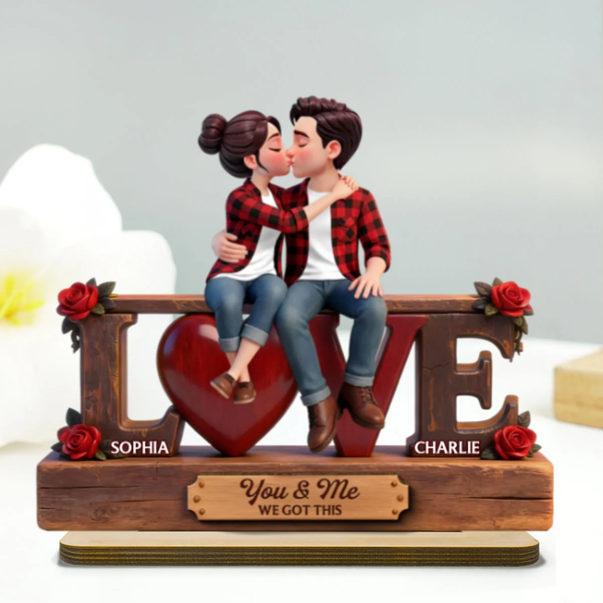 Eternal Rose LOVE Couple Forever Together - Personalized 2-Layered Wooden Plaque - Heartfelt Gift For Couple, For Him, For Her - Image 18