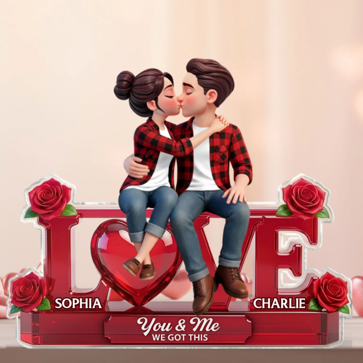 Roses LOVE Couple Sitting Kissing - Personalized Acrylic Block Plaque - Valentine's Day Gift For Couple, For Him, For Her - Image 14