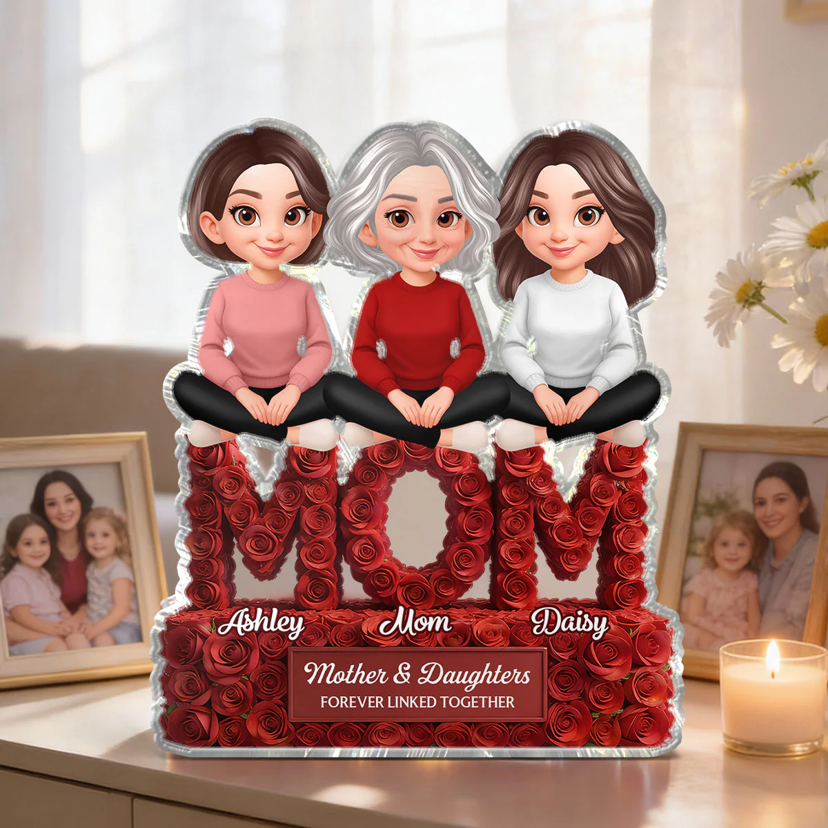 Roses MOM And Daughters Sons - Personalized Acrylic Block Plaque - Gift For Mom - Image 2