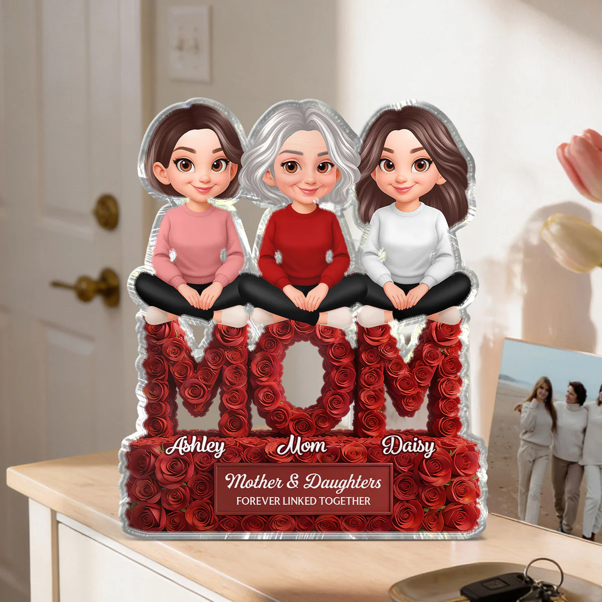 Roses MOM And Daughters Sons - Personalized Acrylic Block Plaque - Gift For Mom - Image 5
