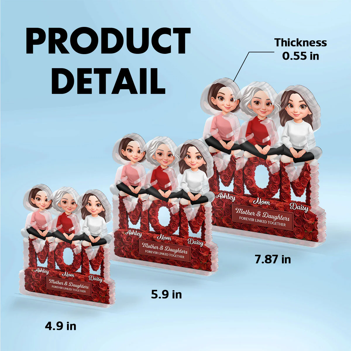 Roses MOM And Daughters Sons - Personalized Acrylic Block Plaque - Gift For Mom - Image 6