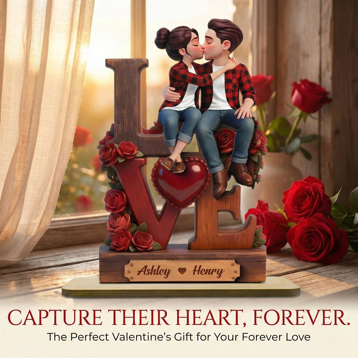 Eternal LOVE Forever Together Roses - Personalized 2-Layered Wooden Plaque - Heartfelt Anniversary Gift, Wedding Gift For Couple, For Him, For Her - Image 7