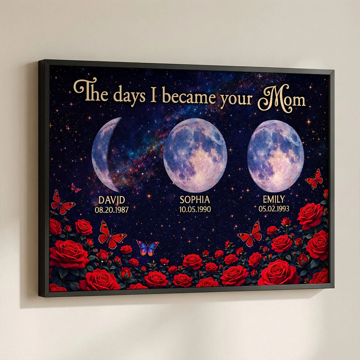 Roses The Day You Became Mom Grandma Custom Birth Moon Phase - Personalized Poster - Mother's Day Gift For Mom, Grandma - Image 10