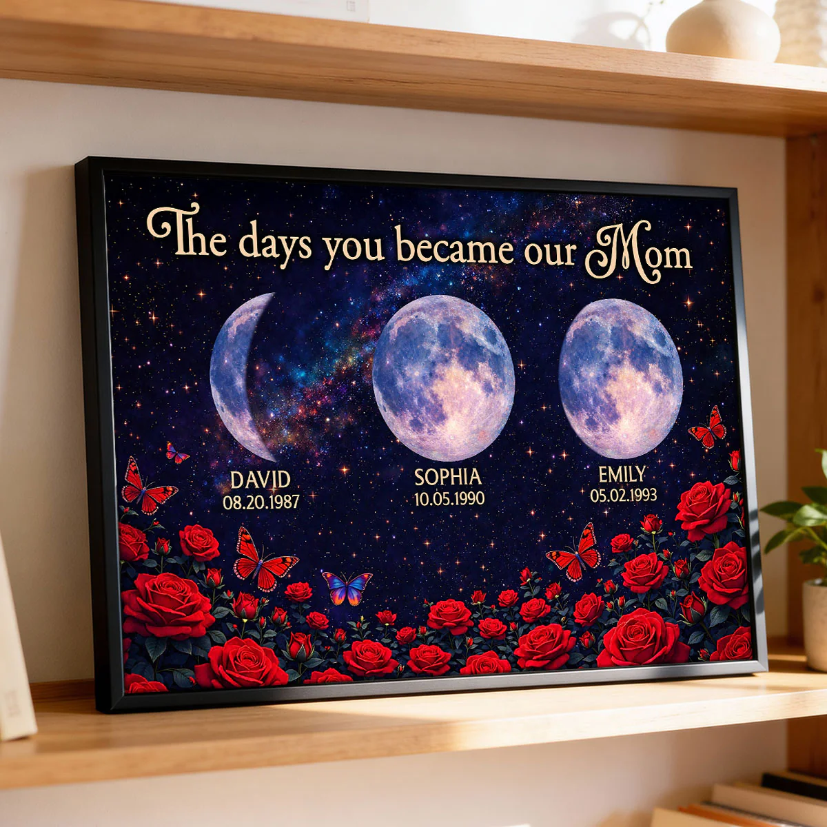 Roses The Day You Became Mom Grandma Custom Birth Moon Phase - Personalized Poster - Mother's Day Gift For Mom, Grandma - Image 14